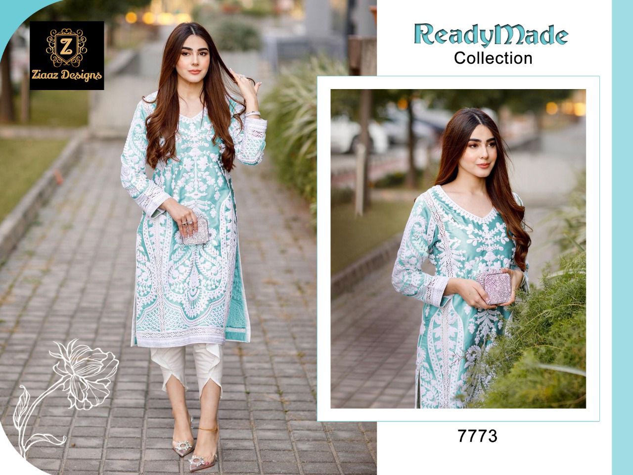 Ziaaz 7773 Sea Blue Cotton Casual Wear Designer Ready Made Collection